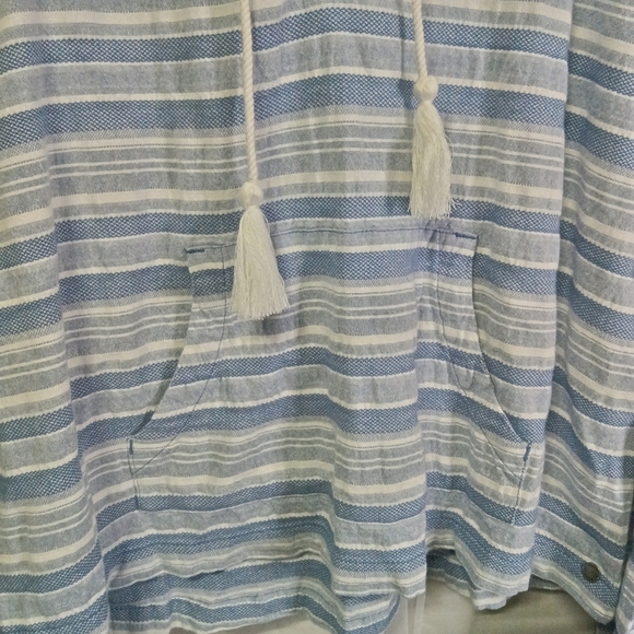 ROXY Paradise Calling Woven Poncho Hoodie Bijou Blue River Stripe Size M NWT - Picture 6 of 14